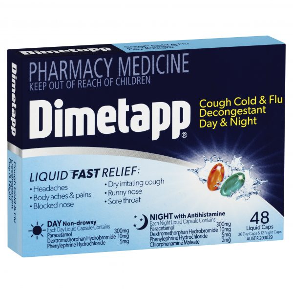 Dimetapp PE Cough Cold & Flu Day & Night Liquid Capsules (Pack of 48)