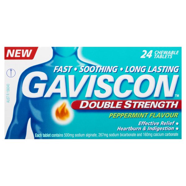 Gaviscon Double Strength Chewable Tablets Peppermint Flavour (Pack of 24)