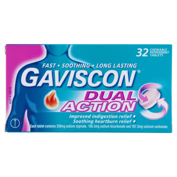 Gaviscon Dual Action Chewable Tablets Peppermint Flavour (Pack of 32)