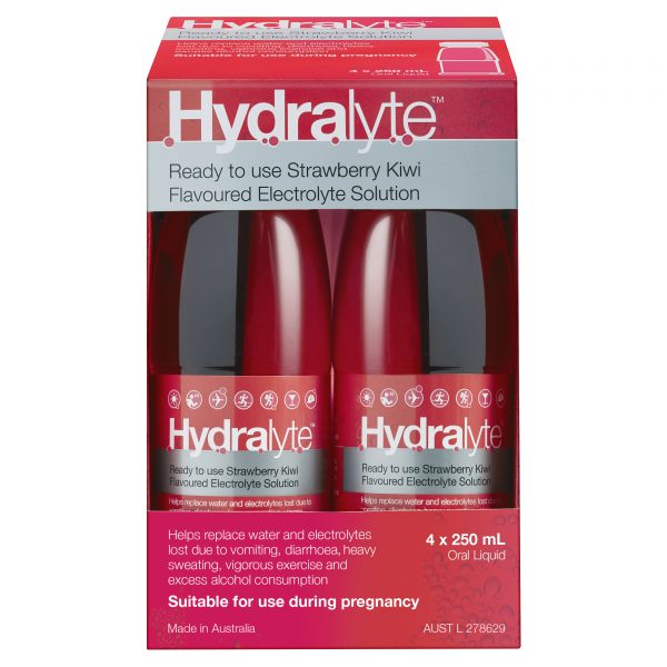 Hydralyte Ready To Drink Liquid Strawberry/Kiwi 250ml - 4 pack