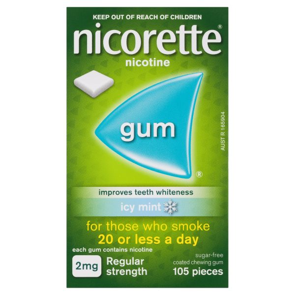 Nicorette Gum Icy Mint Sugar Free 2mg Regular Strength 105 pieces