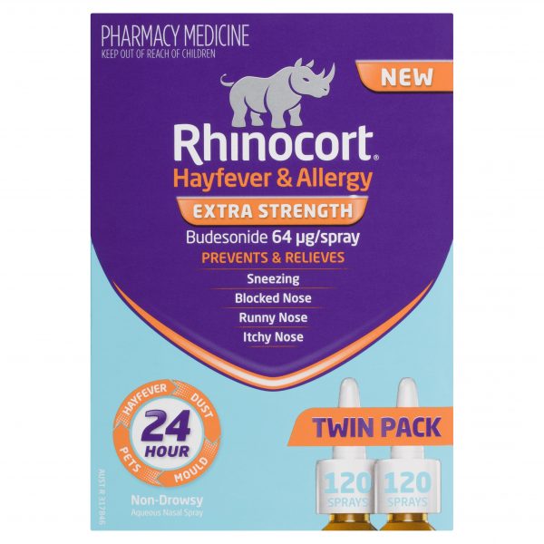 Rhinocort Hayfever & Allergy  Extra Strength 64mcg Nasal Spray - 240 Doses (2x 120 Dose Inhalers)