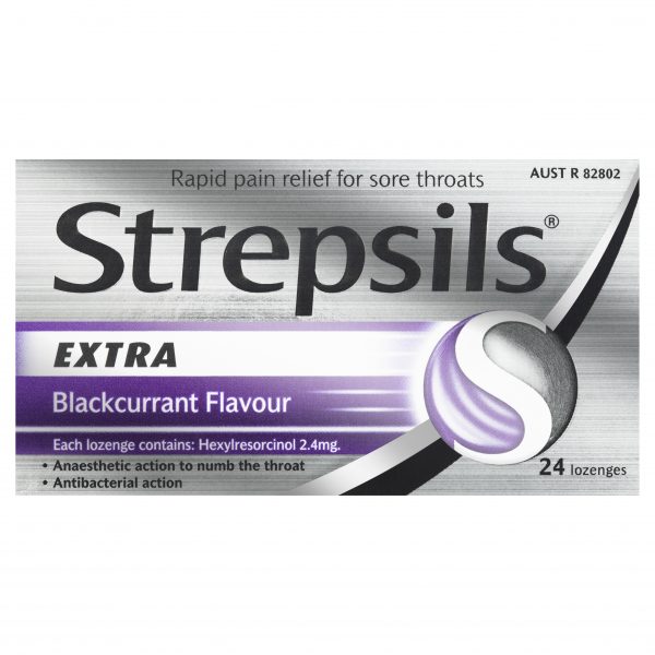 Strepsils Extra Sore Throat Lozenges Blackcurrant Flavour (Pack of 24)