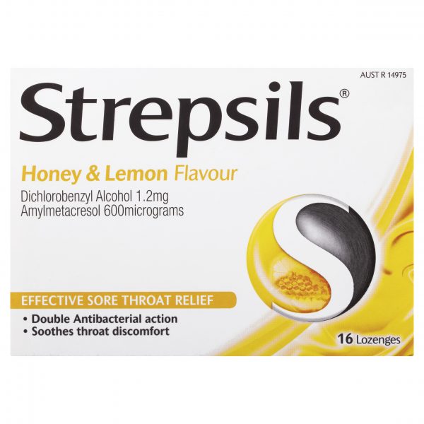 Strepsils Double Action Antibacterial Sore Throat Lozenges Honey & Lemon Flavour (Pack of 16)