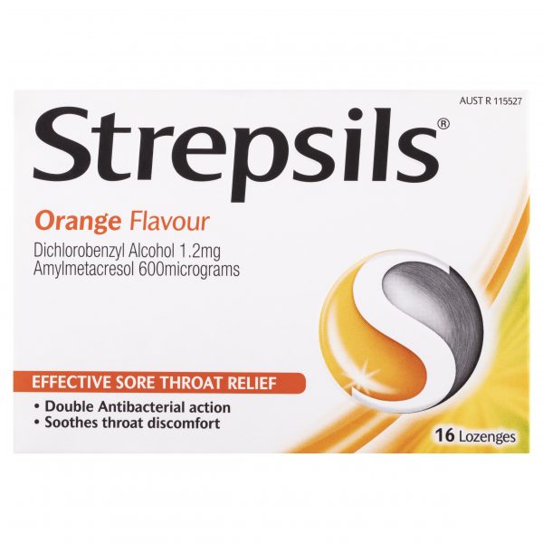 Strepsils Double Action Antibacterial Sore Throat Lozenges Orange Flavour (Pack of 16)