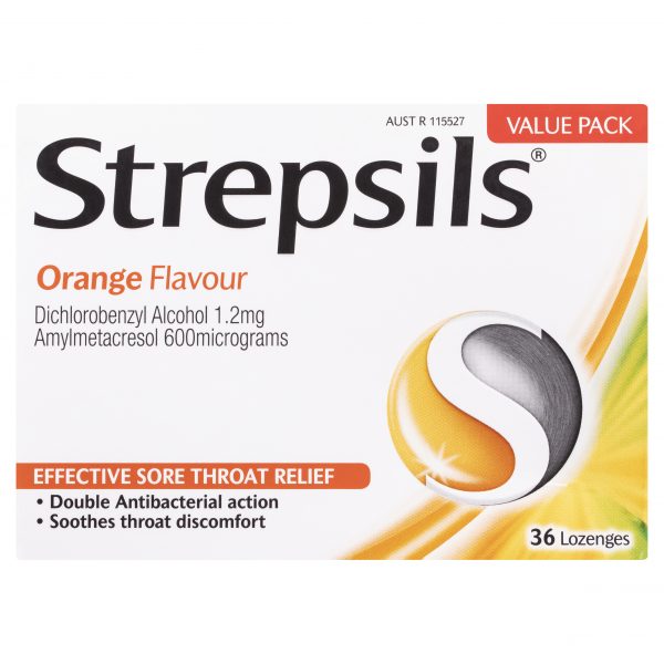 Strepsils Double Action Antibacterial Sore Throat Lozenges Orange Flavour (Pack of 36)