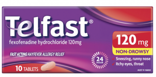 Telfast Fexofenadine 120mg Hayfever & Allergy Tablets (Pack of 10)